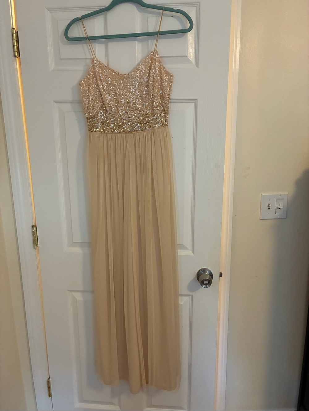 Adrianna Papell Champagne Sequin Bodice Maxi Dress